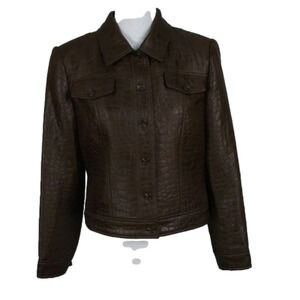 Donna Degnan Brown Snakeskin Embossed Wool Blend Button Up Long Sleeve Jacket